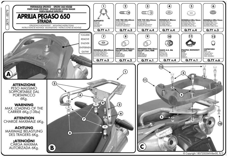 Kappa KR79 APRILIA PEGASO 650 STRADATRAIL (05-11) Arka Canta Tasıyıcı