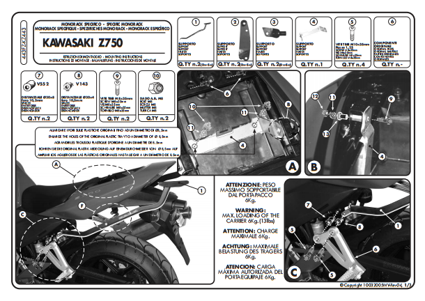 Kappa KZ443 Kawasakı Z 750 (04-06) Arka Canta Tasıyıcı