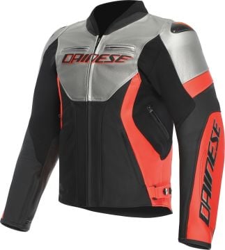 Dainese Racing 5 Motosiklet Deri Ceket Siyah-Gri-Kırmızı