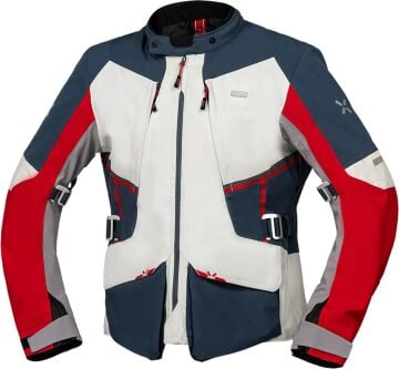 IXS Tourster-STX 1.0 Su Geçirmez Motosiklet Tekstil Ceket Gri-Mavi-Kırmızı