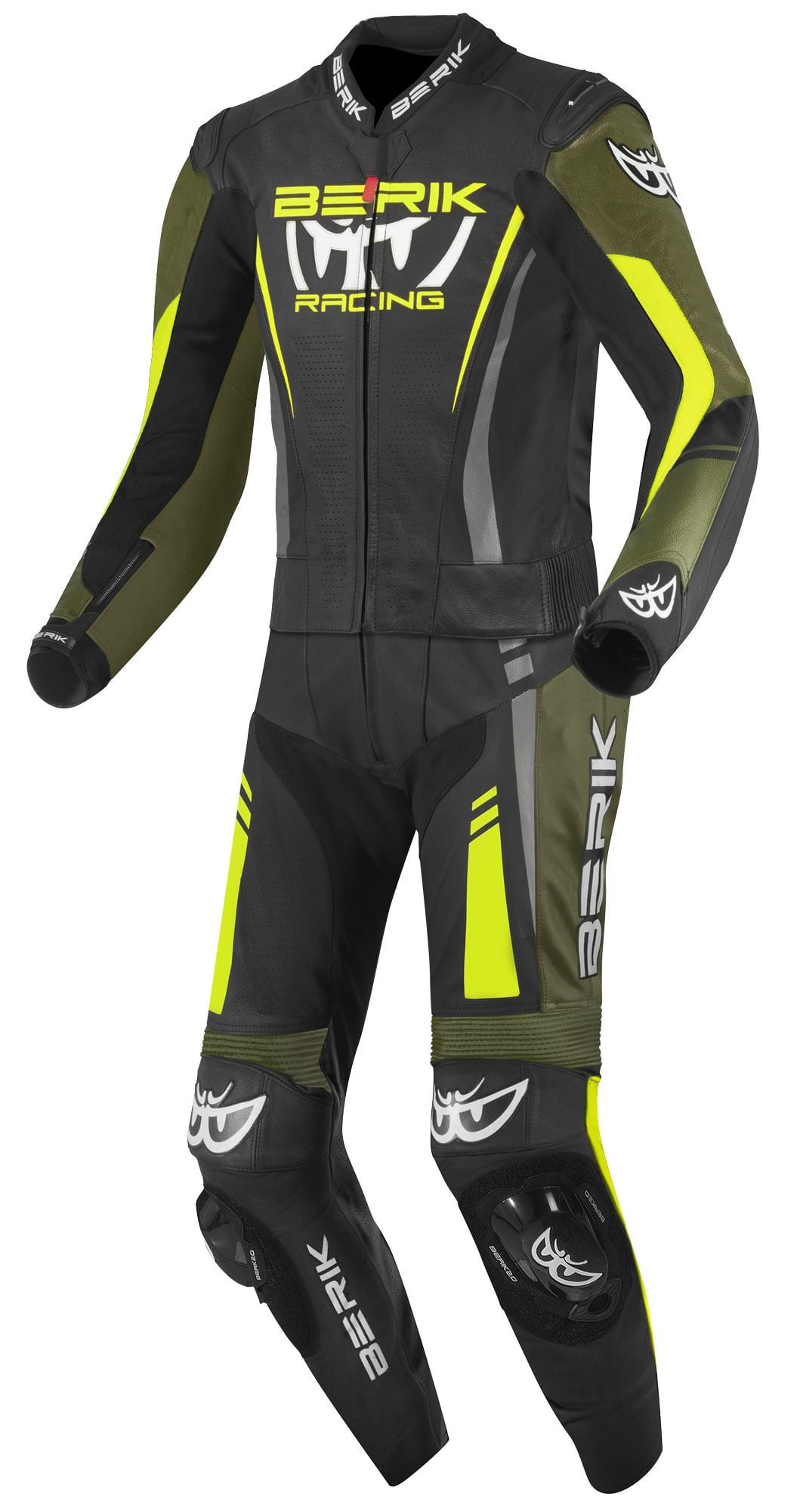 Berik Absolute GP2 2-Parça Deri Tulum Siyah-Yeşil-Neon Sarı