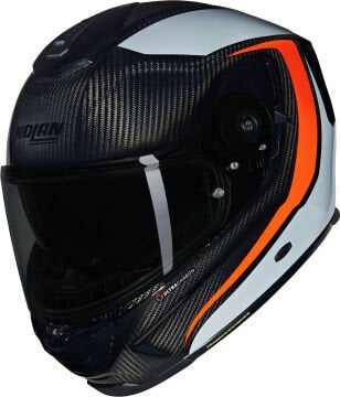 Nolan X-903 Ultra Carbon Intrigo N-Com Kask Siyah-Beyaz-Turuncu