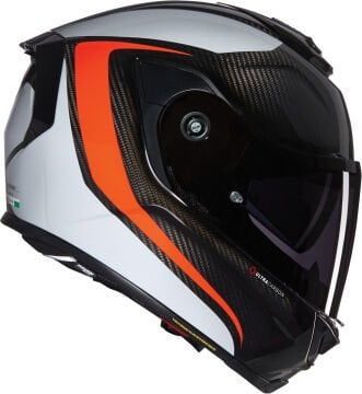 Nolan X-903 Ultra Carbon Intrigo N-Com Kask Siyah-Beyaz-Turuncu