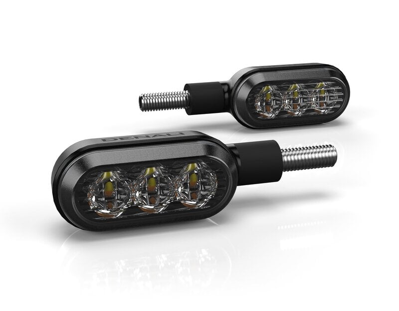 Denali T3 Switchback M8 LED 3'ü 1 Arada Sinyalli Arka Stop Lambası Kombinasyonu, Gövde Siyah / Lens Şeffaf (Çift), Arka