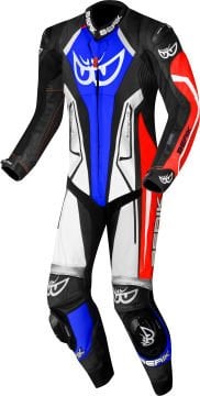 Berik Losail-R Tek Parça Delikli Deri Tulum Siyah-Kırmızı-Mavi