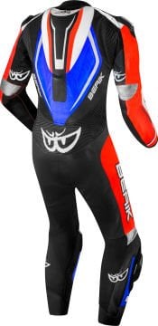 Berik Losail-R Tek Parça Delikli Deri Tulum Siyah-Kırmızı-Mavi