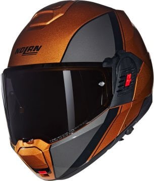 Nolan N120-1 Verniciatura Speciale N-Com Çenesi Arkaya Açılır Kask Siyah/Turuncu