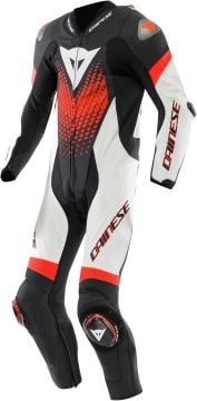 Dainese Laguna Seca 6 Tek Parça Motosiklet Deri Tulum Siyah-Beyaz-Kırmızı