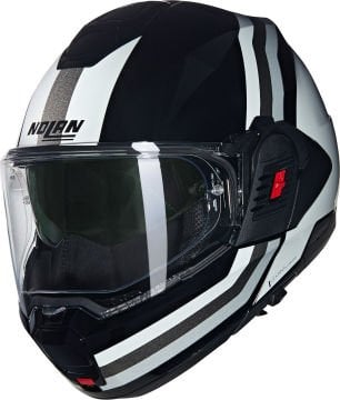 Nolan N120-1 Lineo N-Com Çene Arkaya Açılır Kask Siyah/Beyaz/Gümüş
