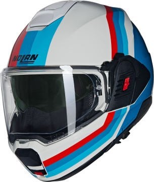 Nolan N120-1 Lineo N-Com Çene Arkaya Açılır Kask Beyaz/Mavi/Kırmız