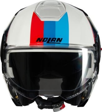 Nolan N120-1 Lineo N-Com Çenesi Arkaya Açılır Kask Beyaz/Mavi/Kırmız