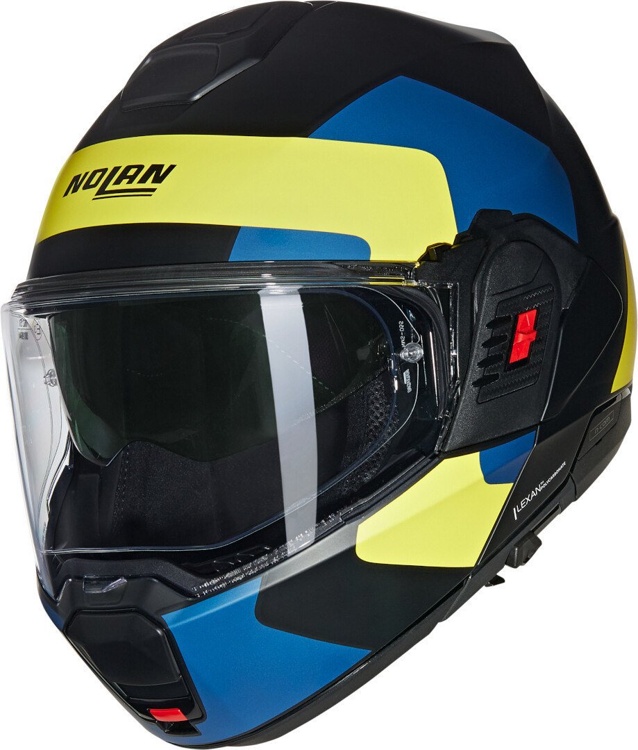 Nolan N120-1 Omocromo N-Com Çenesi Arkaya Açılır Kask Siyah/Mavi/Sarı