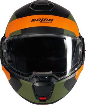 Nolan N120-1 Omocromo N-Com Çenesi Arkaya Açılır Kask Siyah/Yeşil/Turuncu
