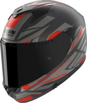 Nolan X-904 Ultra Carbon Rombo I-ESS Kapalı Kask Gri-Kırmızı
