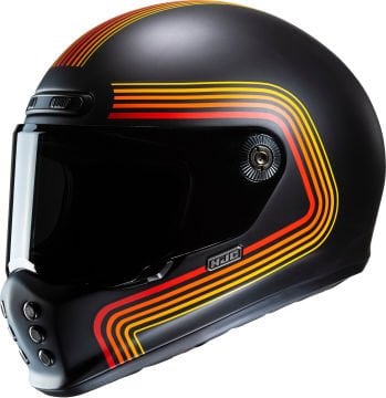 HJC V10 Foni Retro Kapalı Kask Siyah/Sarı/Kırmızı