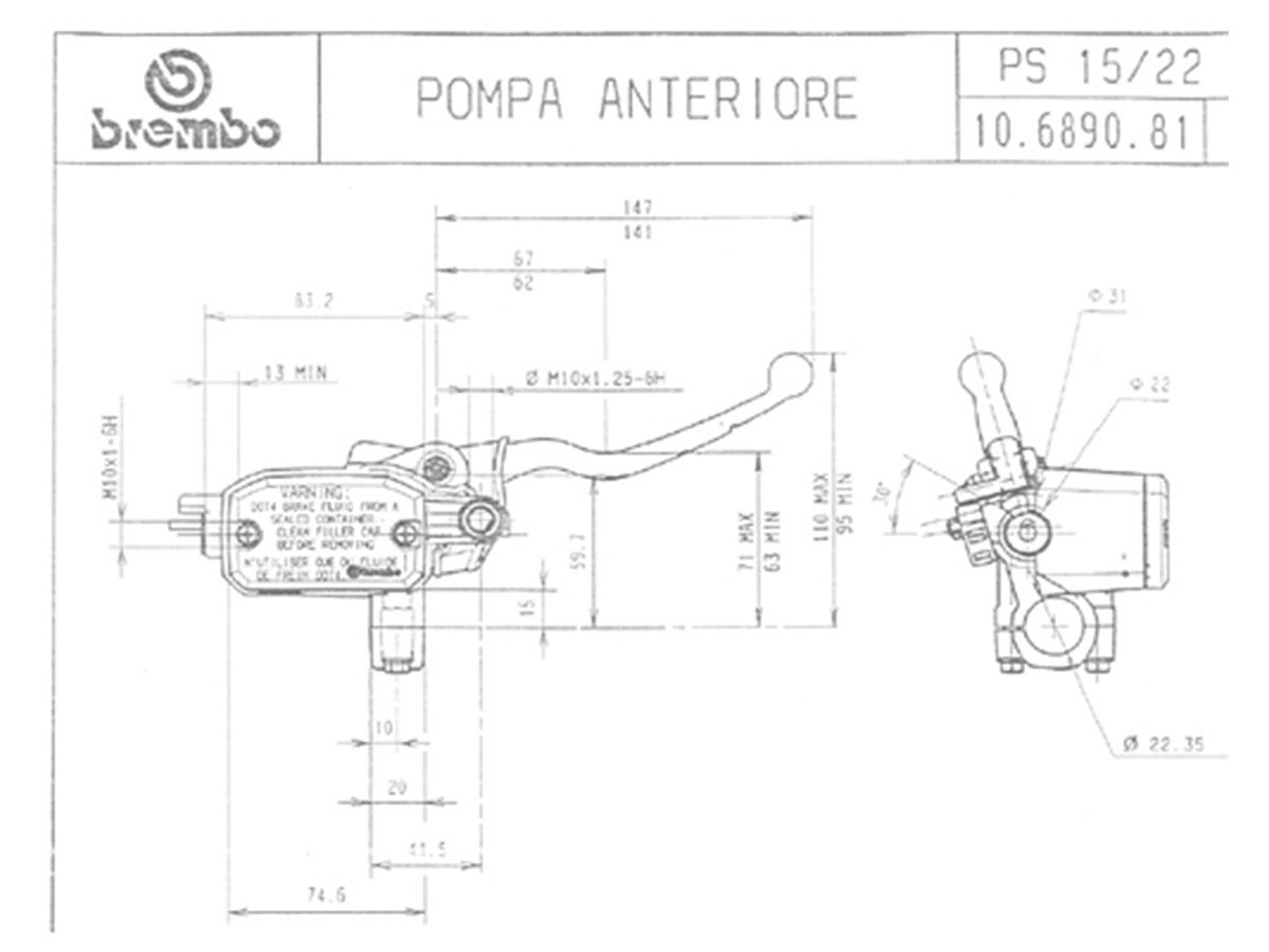 Brembo Aksiyel Ön PS 15 Fren Pompası 10689081