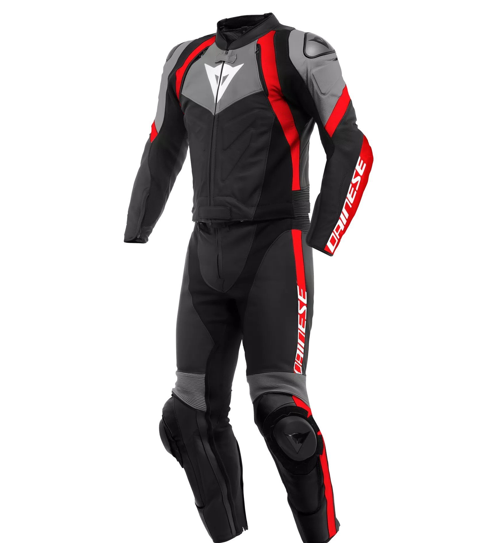 Dainese Avro 4 2 Parça Motosiklet Deri Tulum Siyah-Gri-Kırmızı